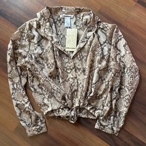 Women's Woven‎ Blouse Long Sleeve Snakeskin Design XS